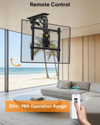 FORGING MOUNT Electric Ceiling TV Mount with Remote, Off-Center VESA Design for 37-86 inch TVs, Holds 110 lbs, VESA 600x600, Heavy Duty Motorized TV Ceiling Mount Flip Down Fits Flat & Pitched Roof