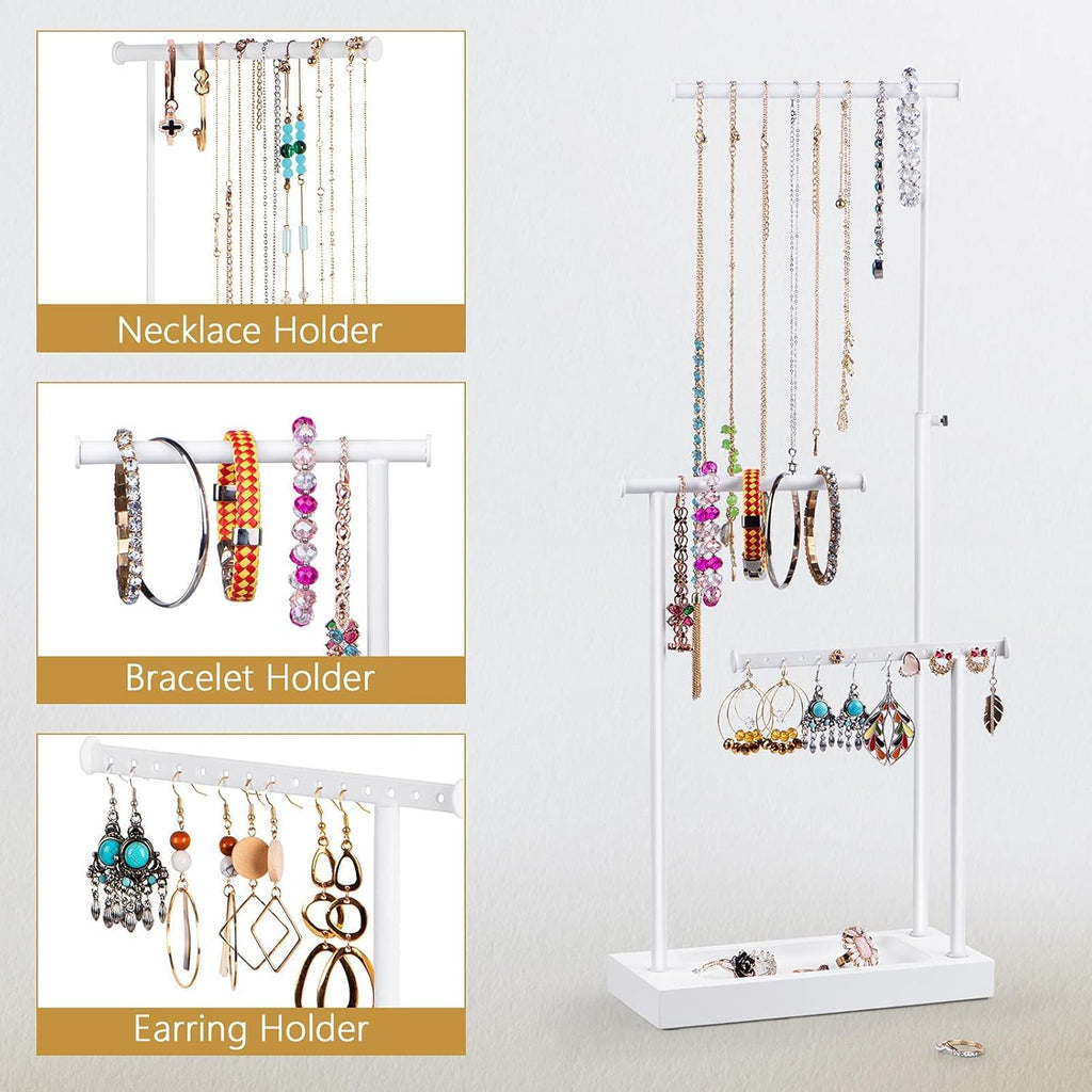 SRIWATANA Jewelry Organizer Stand, Extra Tall Jewelry Display Necklace Holder, Gift Idea (White)