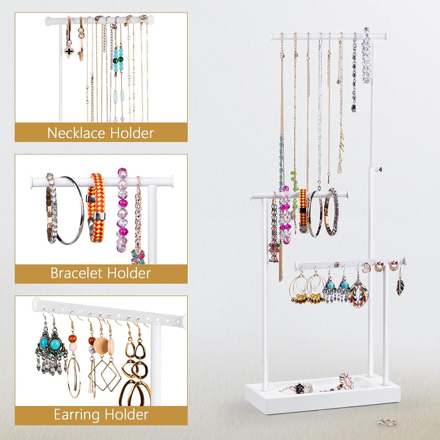 SRIWATANA Jewelry Organizer Stand, Extra Tall Jewelry Display Necklace Holder, Gift Idea (White)