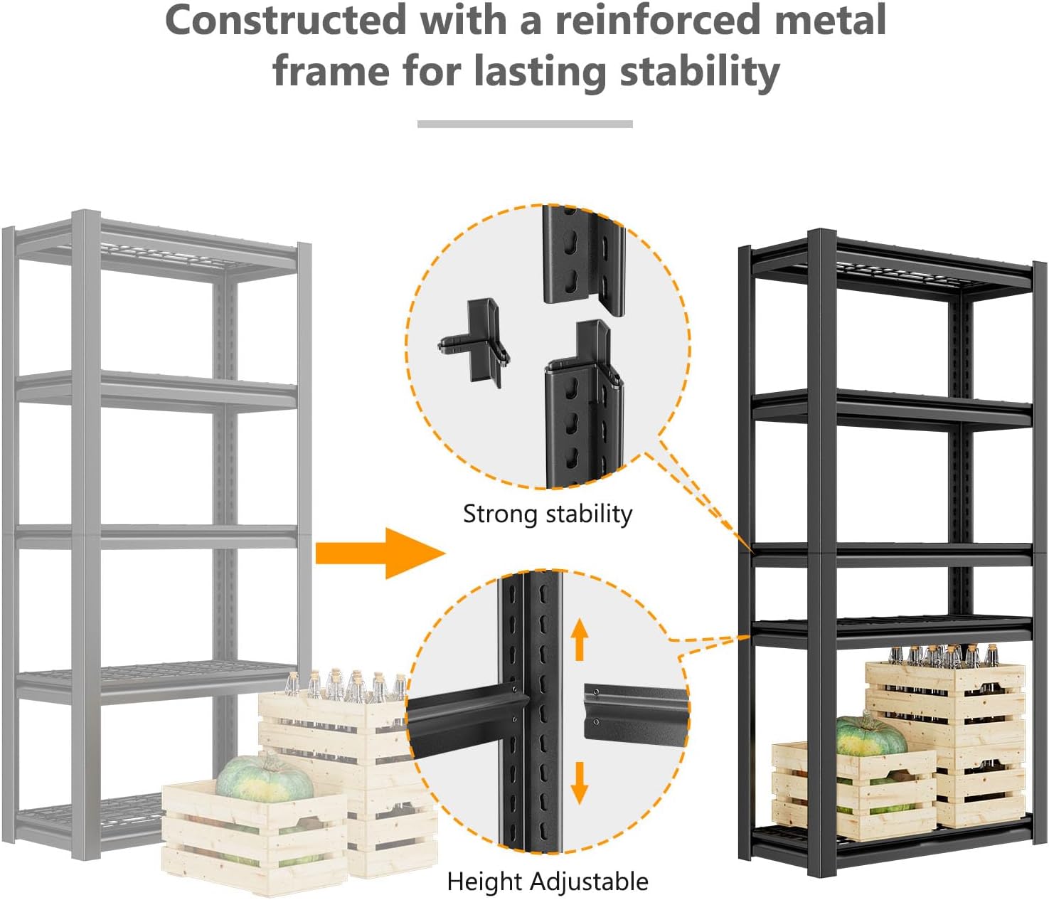 Heavy Duty Storage Shelving Unit (72" H x 35" W x 16" D) | Adjustable 5-Tier Metal Rack, Standing Utility Shelves, Garage, Basement, Pantry, Kitchen, Warehouse, 3000 lbs Capacity