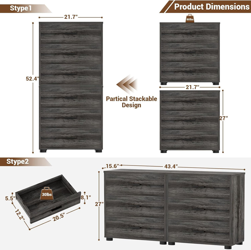 Aheaplus Closet Drawers Set of 2, Wood Closet Organizers and Storage with 3 Drawers, Closet Drawers Organizer System, Nightstands Bedside End Table with 3 Drawers Storage for Bedroom, Black Oak