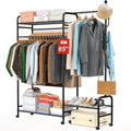 3-In-1 Clothes Racks For Hanging Clothes with Coat Rack, Heavy Duty Clothing Rack with Shelves Load 620Lbs, Portable Garment Racks with Lockable Wheels, Multi-Functional Closet Rack For Bedroom