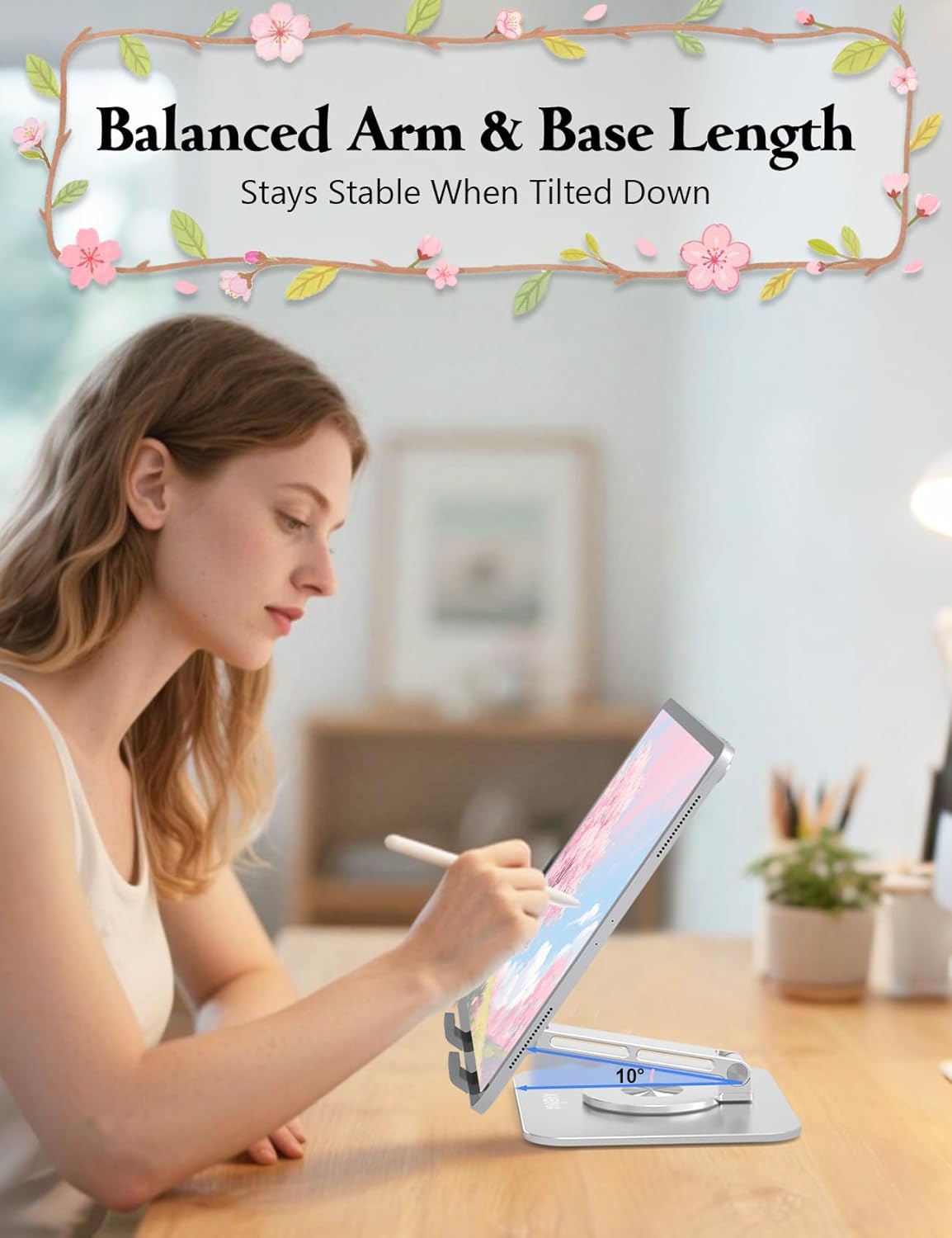 Tablet Stand for iPad, 360° Rotating Aluminum Foldable Holder – Adjustable Desk Stand | Fits iPad Pro 12.9/11,Samsung Galaxy Tab – Portable for Home, Office & Travel,Silver