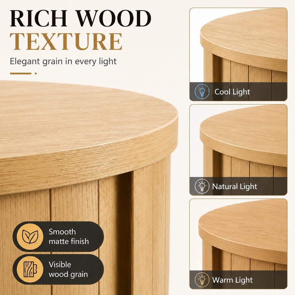 ARTPOWER 32" Round Coffee Tables for Living Room,Mid Century Modern,Oak