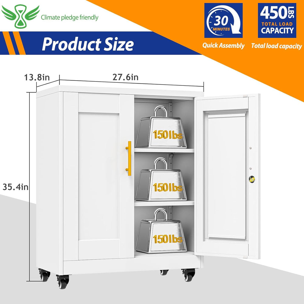 GAIOUS Metal Storage Cabinet with Lock and Wheels, Steel Tool Cabinet with 2 ...