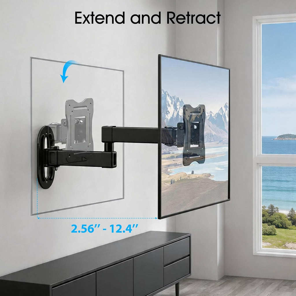 Full Motion TV Wall Mount for Most 12-29 Inch Flat Curved TV&Computer up to 22lbs,Sturdy TV Wall Bracket with Tilt Swivel Extension, Max VESA 100x100mm 17 19 21 23 27 Articulating Monitor Mount