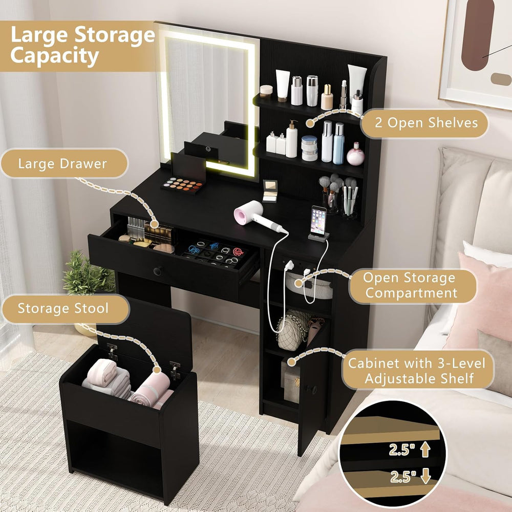 CHARMAID Vanity Desk with Mirror and Lights, Makeup Vanity Table with Chargin...
