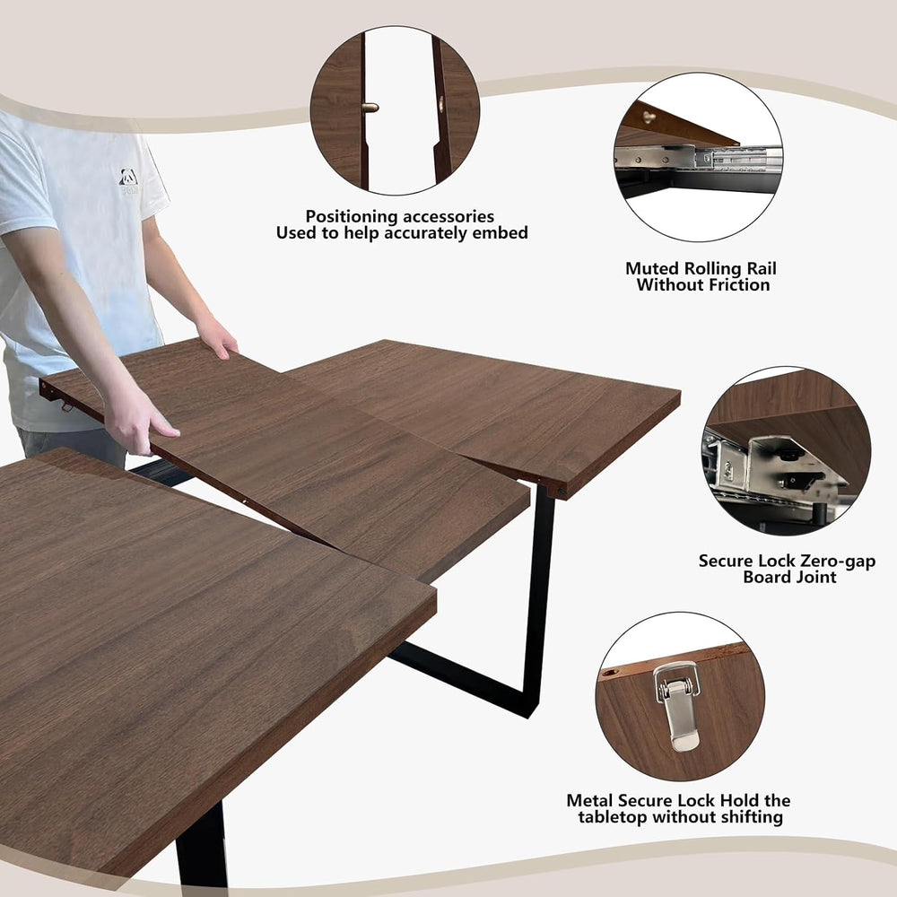 ZckyCine Mid-Century Extendable Dining Table Set, 63"-79", 6 Uphols...