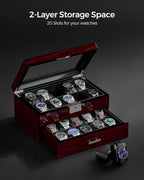 ANWBROAD Watch Box 20 Slot Watch Cases for Men with Large Glass Lid 2-Tier Watch Display Case Lockable Wooden Watch Organizer Elegant Watch Holder for Women UJWB002Y
