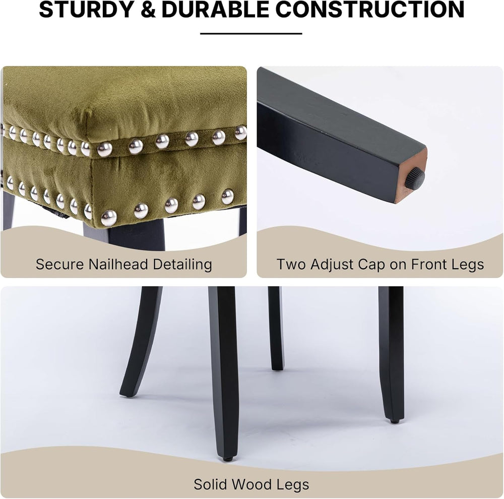 OVENTA Modern Tufted Upholstered Dining Chairs Set of 6, Olive Green Velvet D...