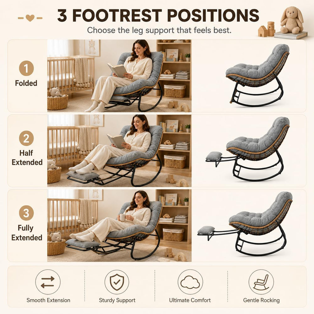 Oversized Rocking Chair with Zero-Gravity Foot Rest & Ottoman, Comfy Loun...