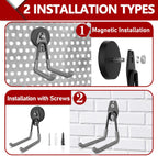 3-H Heavy Duty Magnet Garage Hooks 4 Pack, Extra Large Strong Magnetic Hooks for Hanging Cordless Power Drill, Utility Magnetic Tool Holder for Metal Cabinet, Steel Pegboard, Toolbox, Garage(Grey)