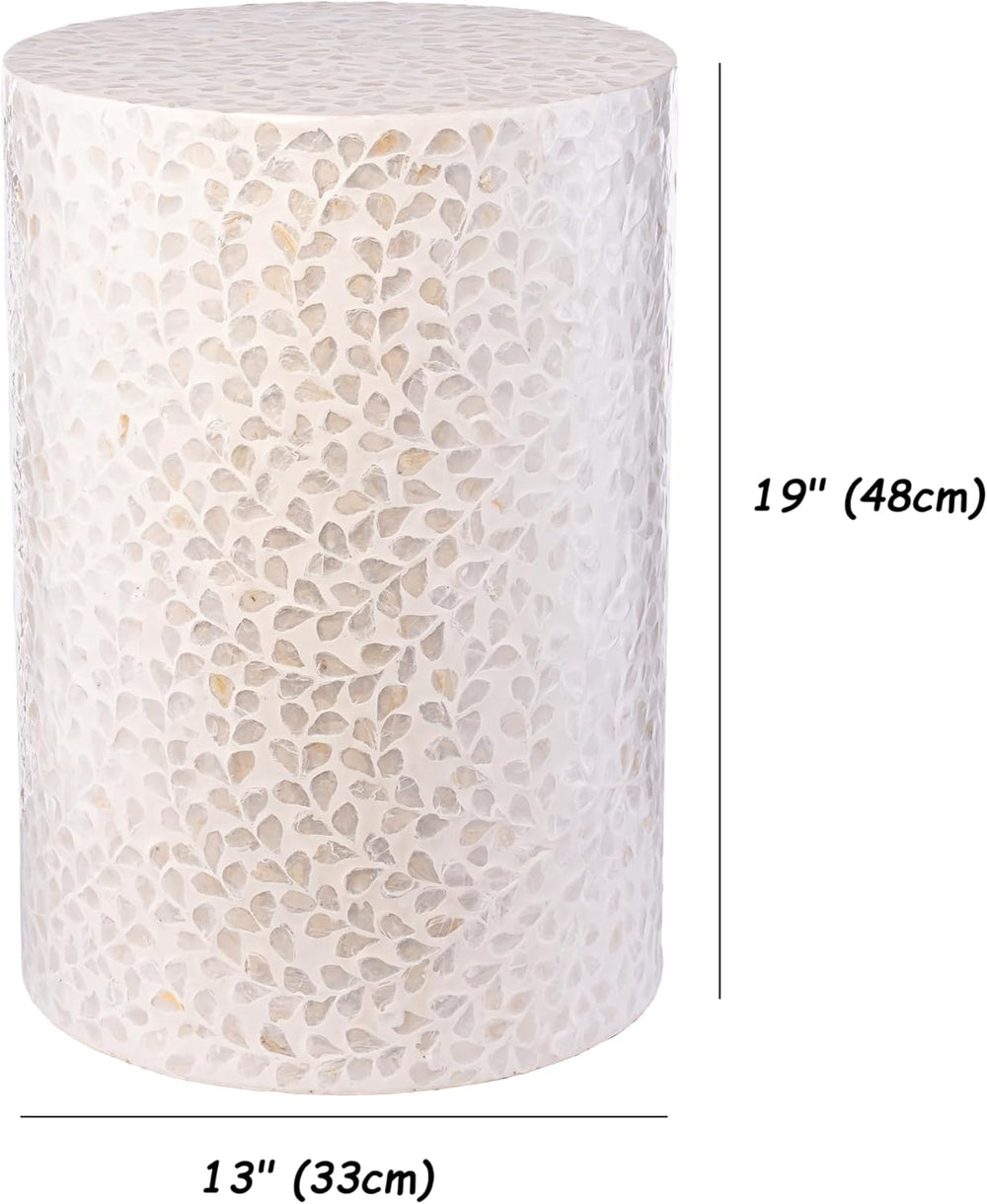 PEMAR Capiz Shell Cylinder Drum End Table Nacre Side Table Stool Accent Coffe...