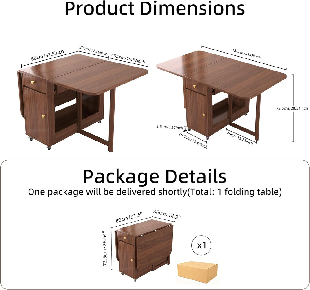 Small Folding Dining Table - 51" Fully Assembled Drop Leaf Table 4-6 Sea...