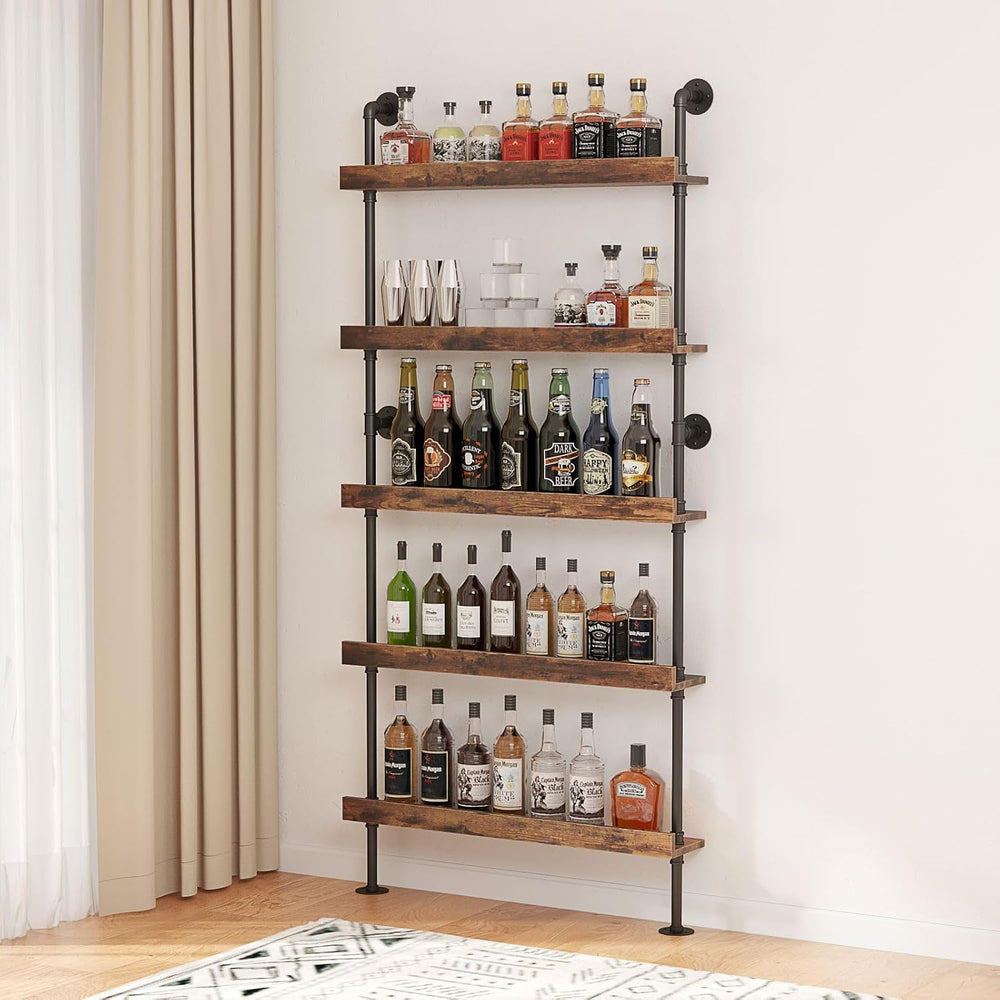 5-Tier Wall Mounted Wine Rack,31.5" W x 79" H | Industrial Pipe Bar...