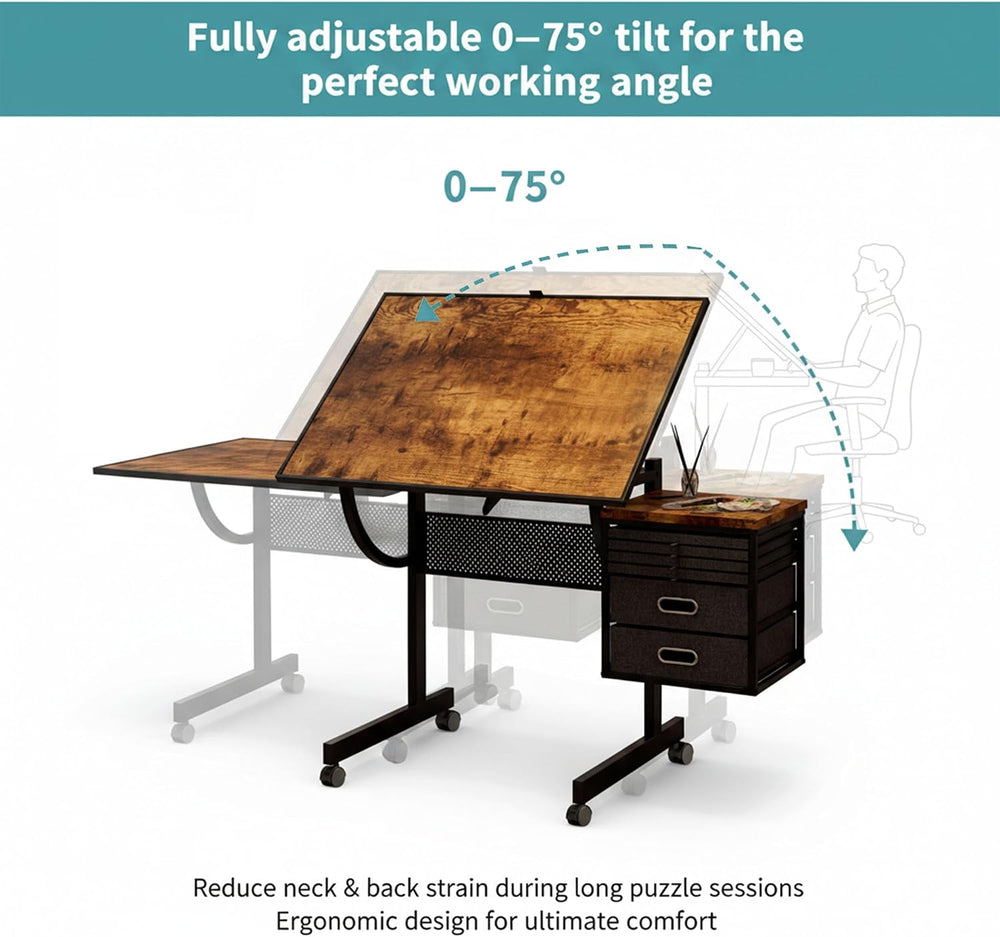 Adjustable Drafting Table with 4 Trays & 2 Storage Drawers, Multifunction...