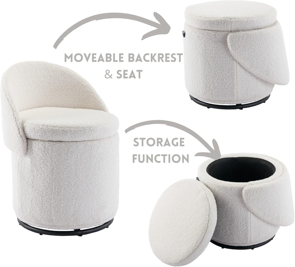 Ya-Home Modern Swivel Ottoman Vanity Chair, Sherpa Upholstered Barrel Club Ch...