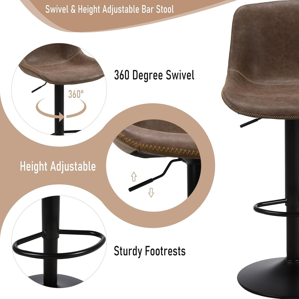 Swivel Bar Stools Set 4, Adjustable Height Suede-Like Leather Brown | Counter...