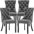Leather Dining Chairs Set of 4, Upholstered Dining Room Chairs with Nailhead Trim, Sillas de Comedor Modernas 4, Wooden Kitchen Chairs for Dining Room, Living Room, Kitchen, Bedroom, Grey