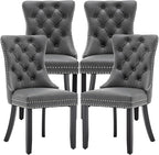 Leather Dining Chairs Set of 4, Upholstered Dining Room Chairs with Nailhead Trim, Sillas de Comedor Modernas 4, Wooden Kitchen Chairs for Dining Room, Living Room, Kitchen, Bedroom, Grey