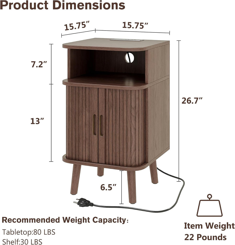 Whalefall Night Stand Set of 2 with Charging Station, Mid Century Modern Flut...