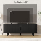 VOWNER 63" Fluted TV Stand, Modern Entertainment Center for TVs Up to 65" with Adjustable Shelves and Sliding Doors, Curved Media Console Table with Storage Cabinet for Living Room Bedroom (Black)