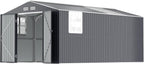 Metal Shed 10x16 FT Big with Heavy-Duty Reinforced Steel Frame and Customizable Skylight, Lockable Doors, 4-Pane Windows,Large Outdoor Storage for Garden, Tools, and Utility