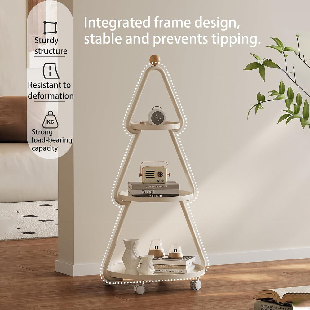 Tree-Shaped Side Table Metal 3-Tier End Table with Rolling Wheels Couch Table...