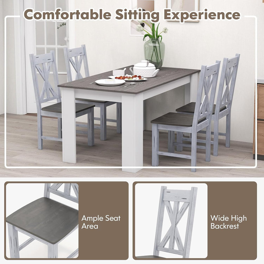 Giantex Retro Wooden Dining Chairs Set of 4, Farmhouse Kitchen Chairs w/Rubbe...