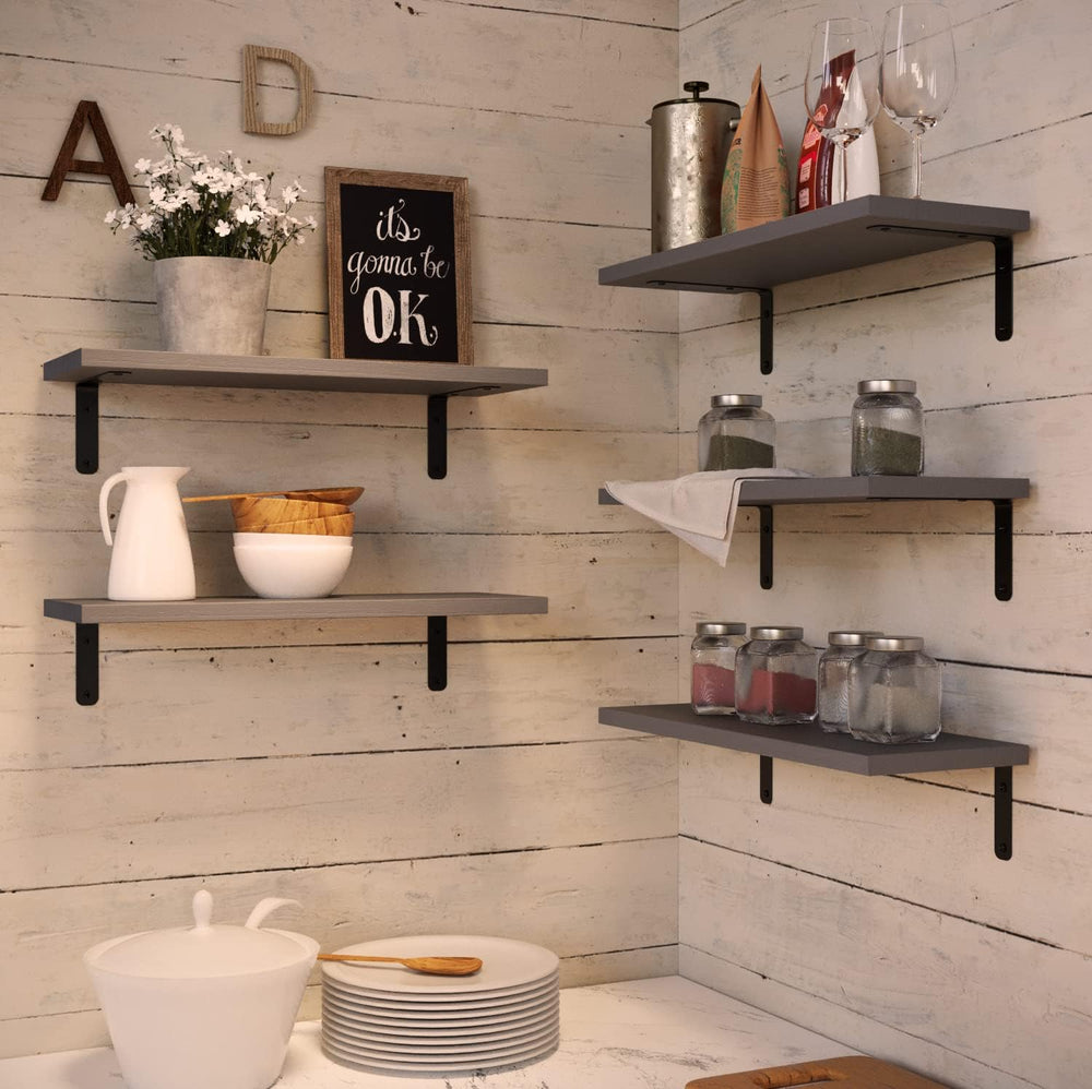 RICHER HOUSE Rustic Wood Floating Shelves Set of 5, Wall Mounted Shelf 16in