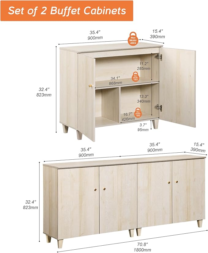 WAMPAT TV Stand Cabinets for TVs up to 75 Inches, 2-in-1 Wood Entertainment Center with Doors and 6 Compartments, 70.8" Modern Media Console Table with Storage for Living Room Bedroom, Natural Oak