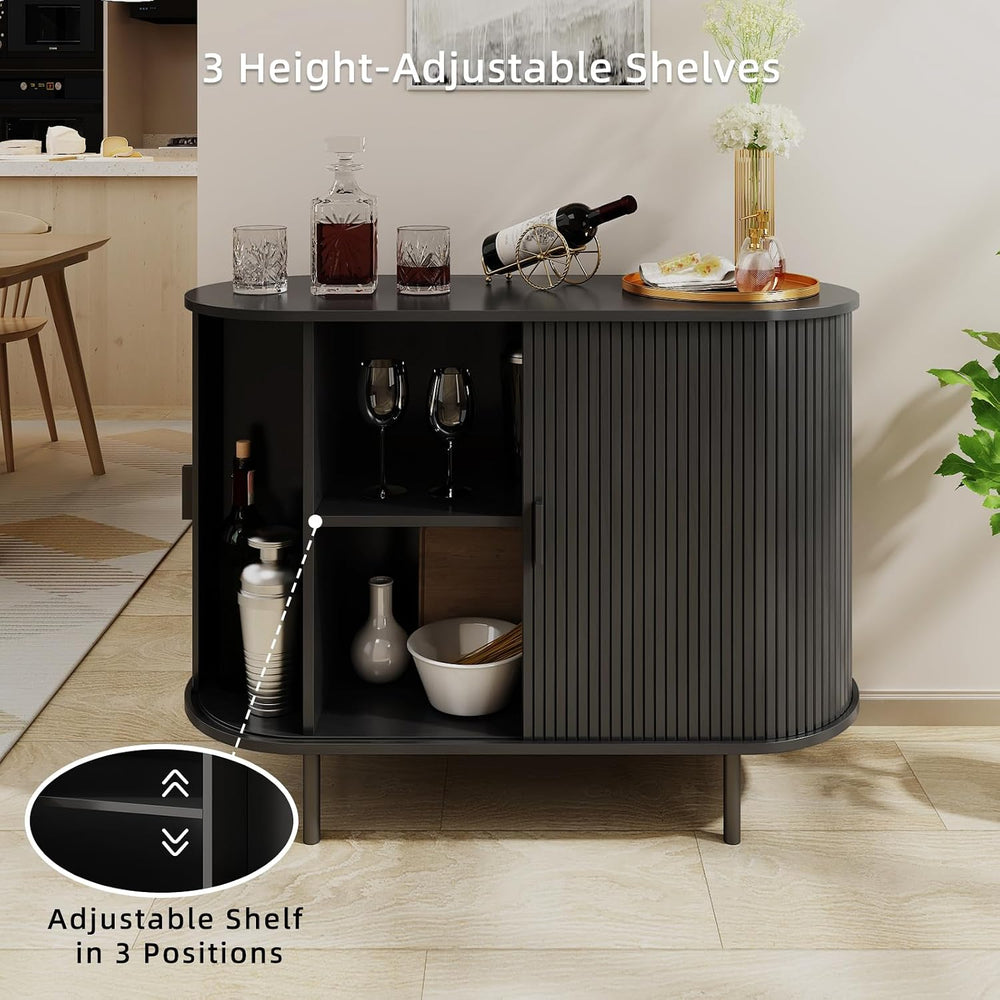 40" Fluted Buffet Sideboard Cabinet with Sliding Door, Black