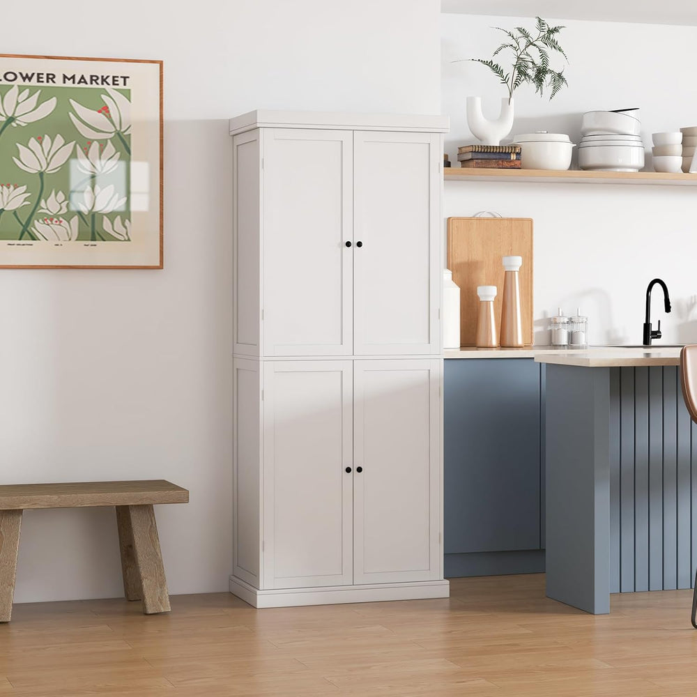 TANGZON 184CM Tall Kitchen Cupboard, 6-Tier Pantry Storage Cabinet with 4 Doo...
