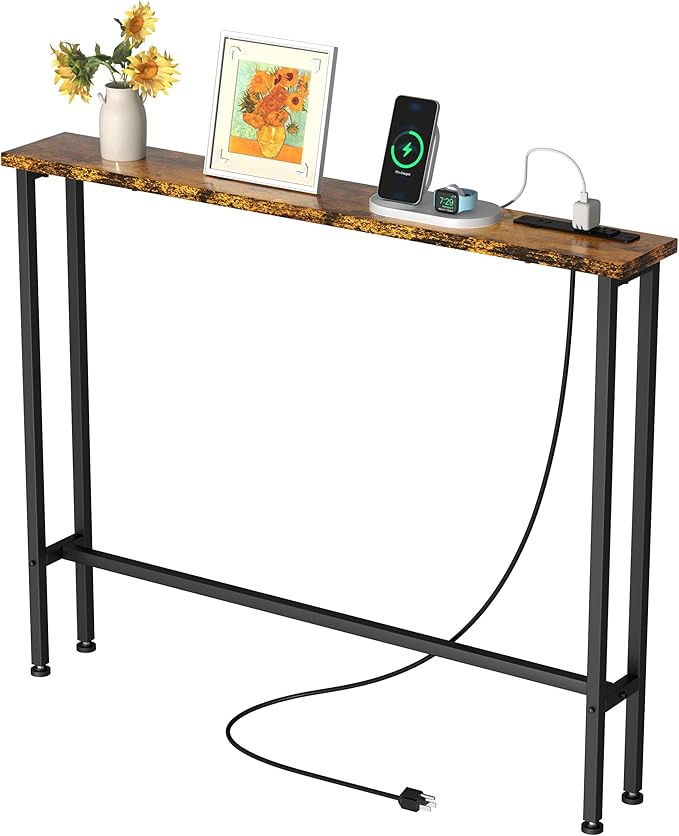 GRLEAF 39" Narrow Console Sofa Table with Built-in Power Strip (4 AC Out...