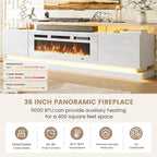 70" Fireplace TV Stand, Modern Entertainment Center for TVs Up to 80”, TV Console with Storage Cabinets, Media Console for Living Room, White TV Stand and White Fireplace