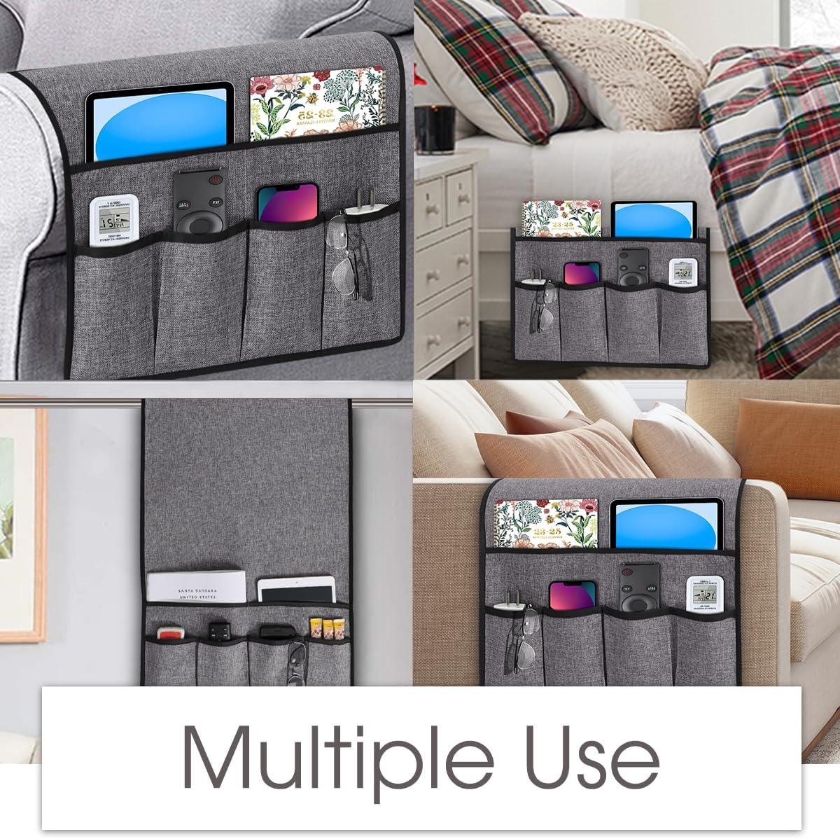 Joywell Remote Control Holder for Couch, Armchair Caddy Recliner Armrest Organizer Non Slip Sofa Arm Chair Caddie with 6 Pocket Storage for Magazine, Tablet, Phone, iPad, Grey