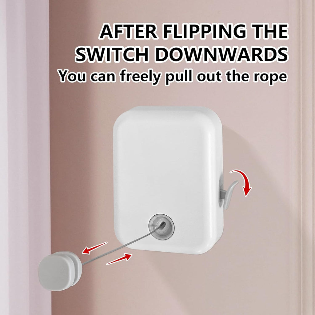 JOOM Retractable Clothesline Heavy Duty Clothes Drying Laundry Line Wall Mounted Easy Hanging Clothes Drying Laundry Line Retracting Hanging Lock to Prevent Sagging (Flat,White)