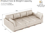 SITJOY 118" Faux Leather Modular Sectional Sofa with Storage, Mid Century Modern Sectional Couches for Living Room, Soft Padded Armrests, 8 Seat Sofa Bed, Greige