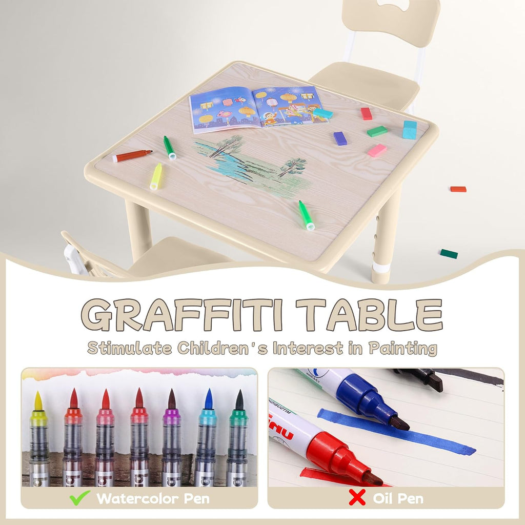 GITAWUSA Toddler Table and Chair Set, Height Adjustable-Upgrade Kids Table and 2 Chairs for Ages 3-8, Multi-Activity Toddler Play Table with Graffiti Desktop for Home/Daycare/Classroom