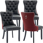 Modern Dining Chairs Set of 4, Tufted Upholstered Dining Chair with Solid Wood Legs, Velvet and Leather Dining Chairs, Sillas de Comedor, Comfy Kitchen Chair (Black+Burgundy, 4Pcs)