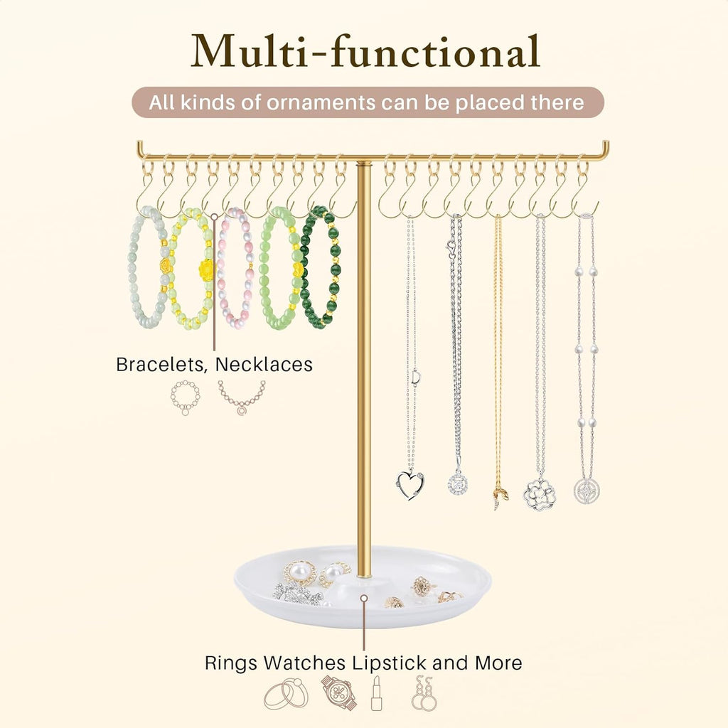 OAOLEER Bracelet Holder Display, Gold Jewelry Holder with 20 Movable Hooks Bracelet Stand Organizer, Jewelry Display Stand for Necklaces Bangles