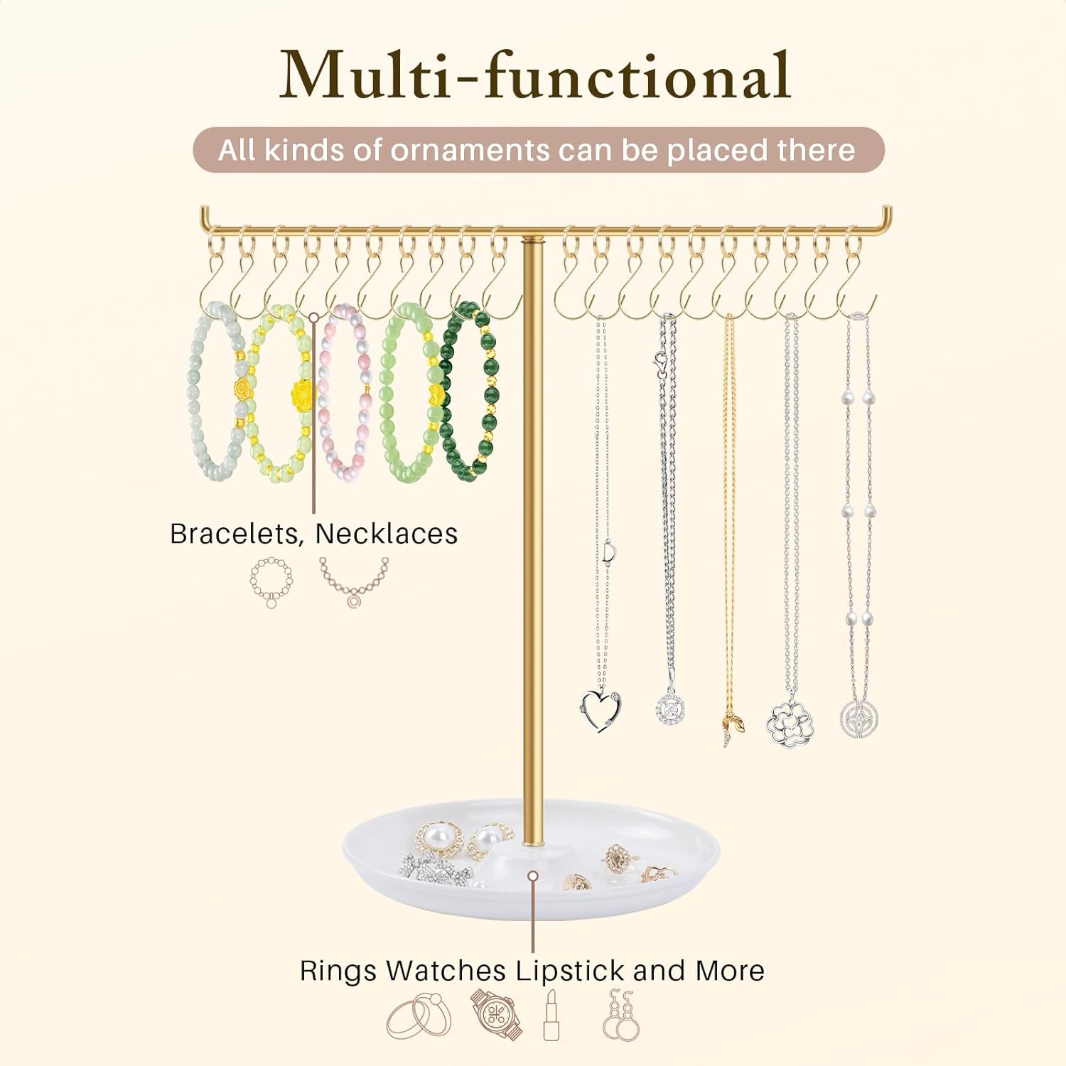 OAOLEER Bracelet Holder Display, Gold Jewelry Holder with 20 Movable Hooks Bracelet Stand Organizer, Jewelry Display Stand for Necklaces Bangles
