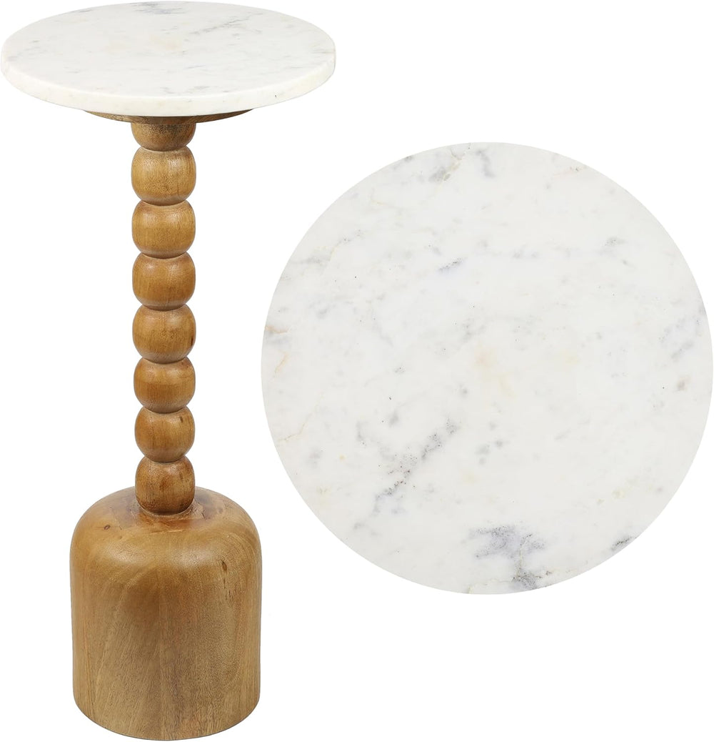 JONATHAN Y Turner Natural Mango Wood Round Drink Table, 24.5" Tall Pedes...