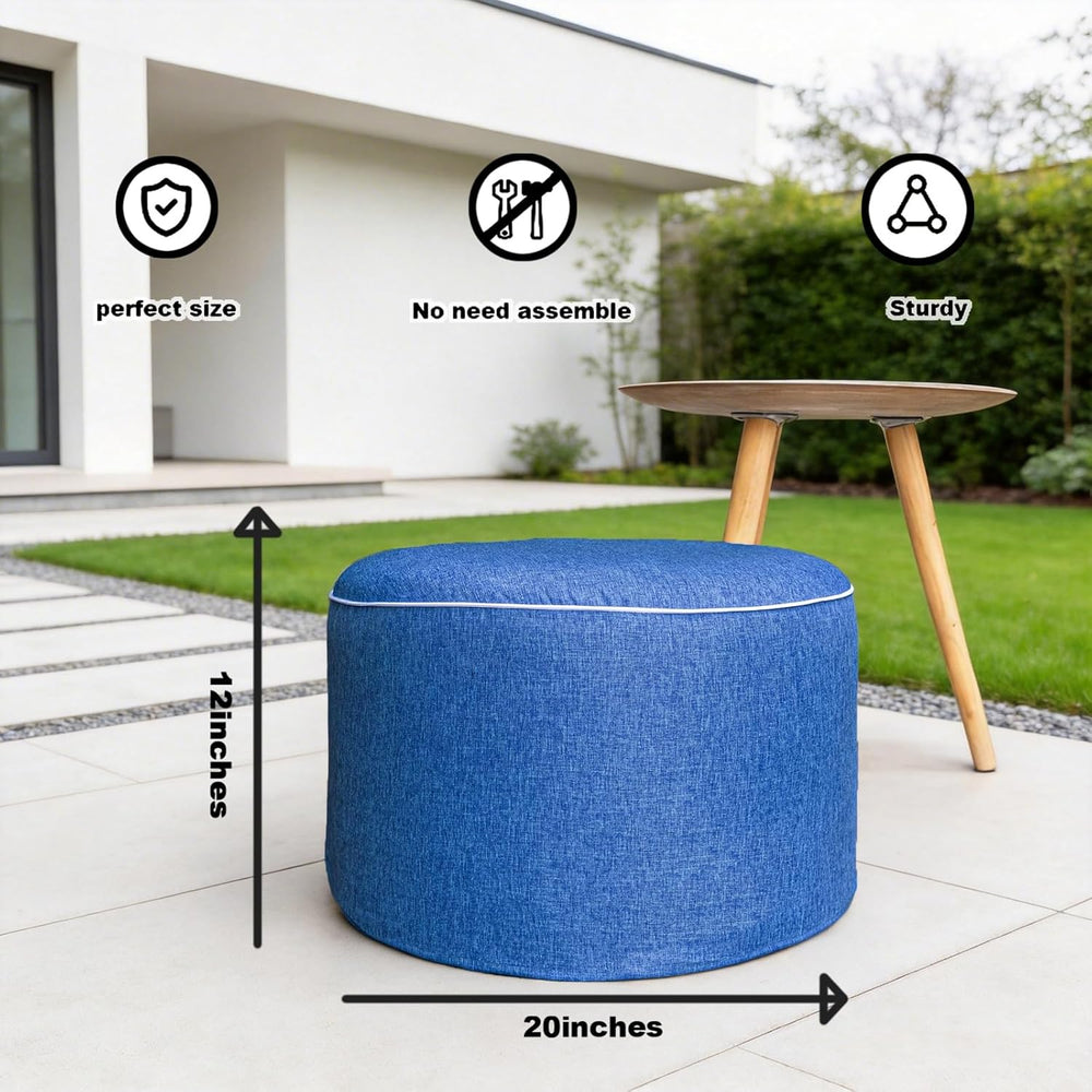 Outdoor Ottoman for Patio, Blue, Outdoor Pouf Footstool,20x20x12In | All-in-O...