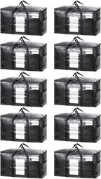 TAILI Extra Large Moving Bags, 10 Pack Black Heavy Duty Totes for Storage with Visible Window, Wrap Around Handles, Storage Bags for Space Saving, Alternative to Moving Boxes