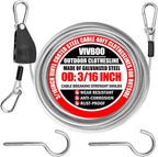 40ft Clothes Line Outdoors 3/16" Wire Ropes Silver PVC Coating Laundry Drying Clothesline Retractor with Metal Hooks Heavy Duty for Umbrella Travel Outside Camping Backyard