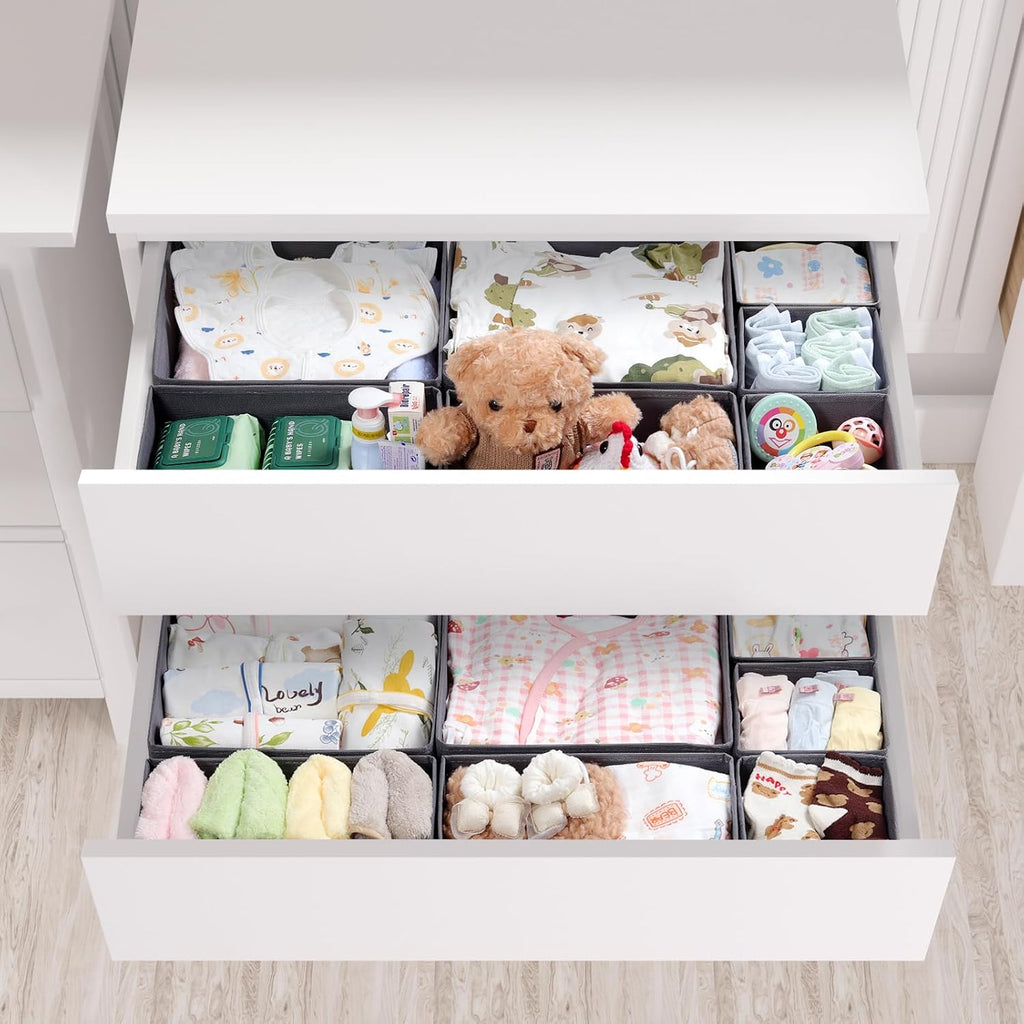 14 Pack Drawer Organizer for Clothes Dresser Organizer for Nursery-Perfect Baby Cloth Organizer and Storage General Nursery Organization or Dresser Drawer Organizer Bins Foldable Washable Grey