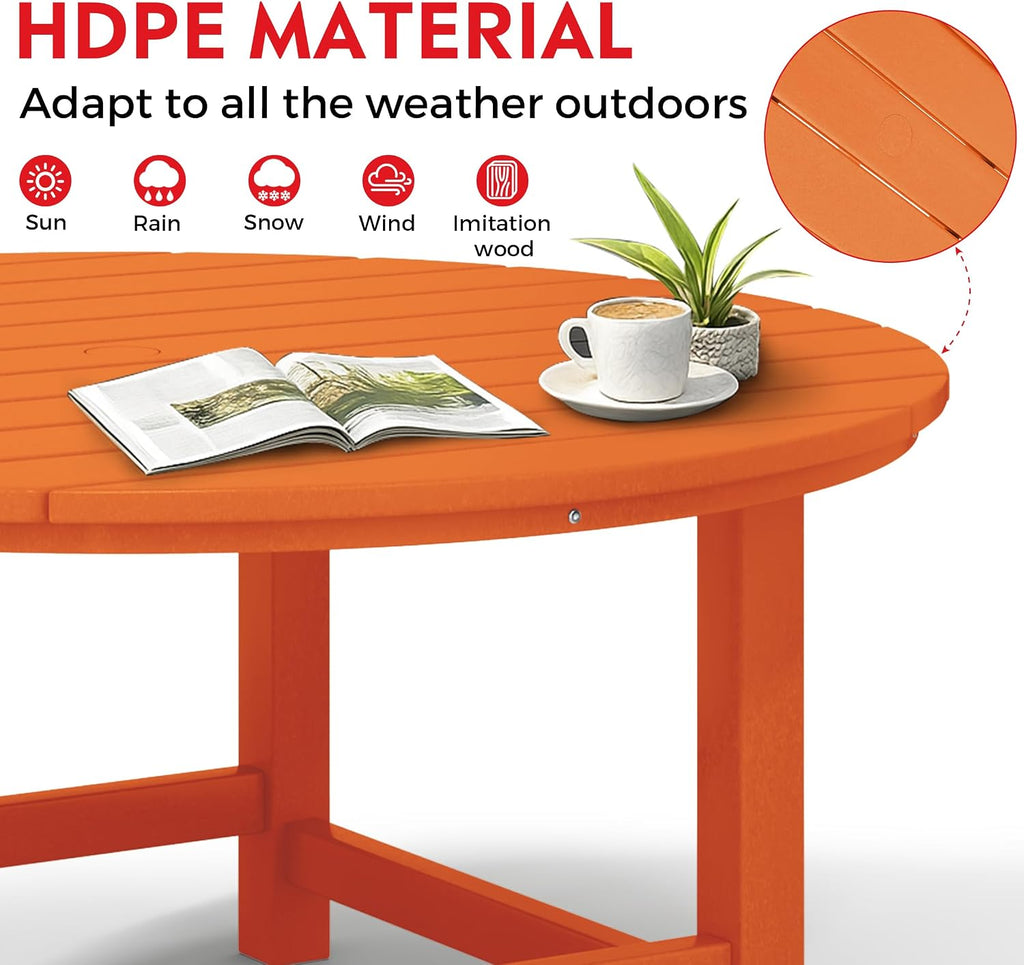 Costaelm Patio Conversation Table, Tatio Accent HDPE Outdoor Weather Resistant, Round Outdoor Porch Balcony Patio Drink Table for Outside, Pool, Backyard, Orange