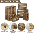 Set of 5 Large Wooden Crates, Nesting Storage Crate with Handles, Rustic Torched Brown Farmhouse Wooden Crates for Display, Wedding Birthday Home Party Living Room Kitchen Decoration