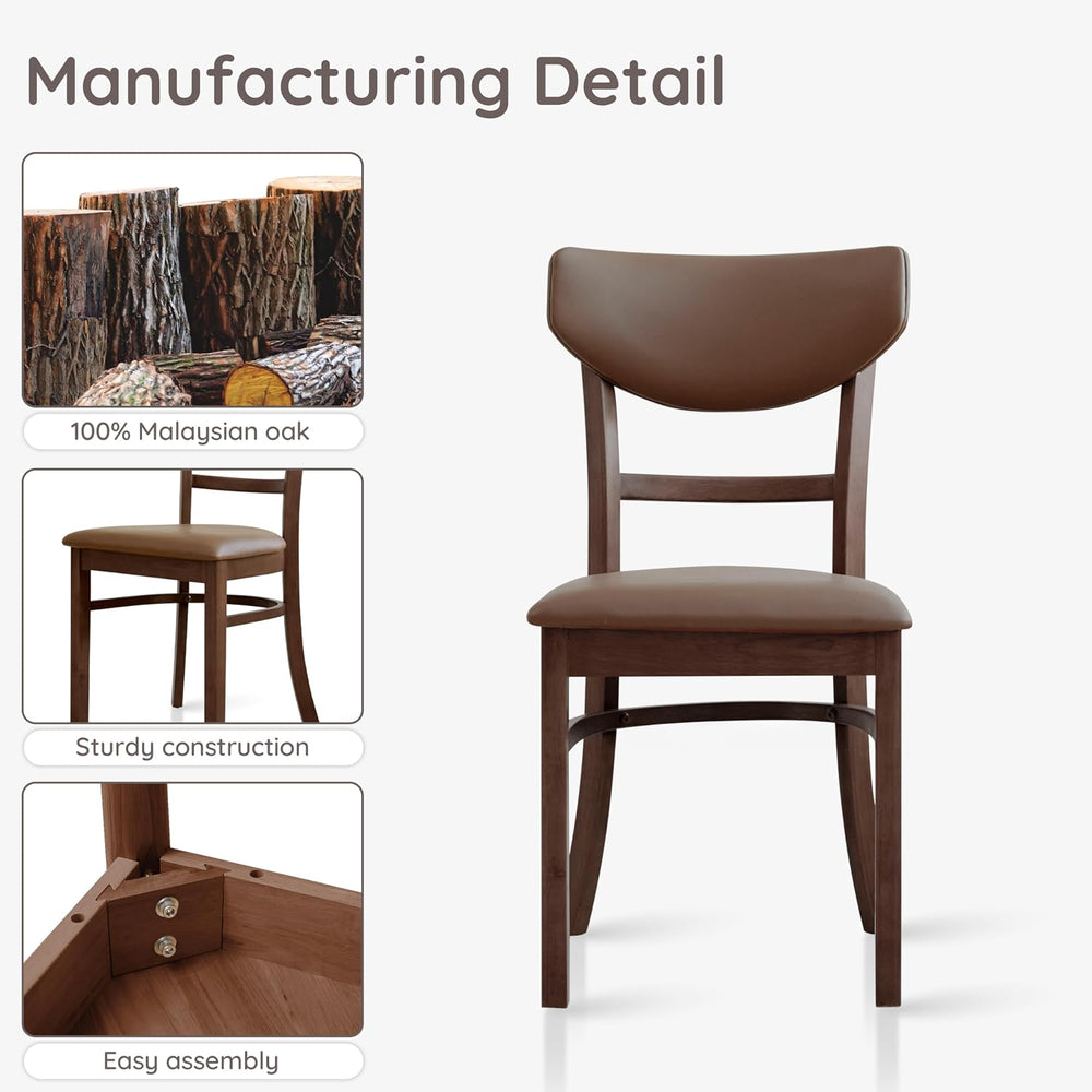Livinia Bay Dining Chair Set of 2, Solid Malaysian Oak PU Leather Upholstered...